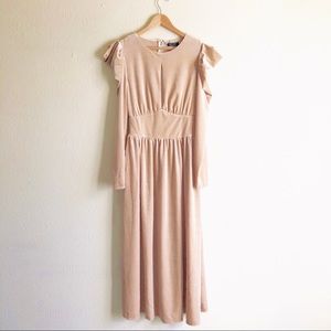 New Nasty Gal Gathered Shoulder Velvet Midi Dress